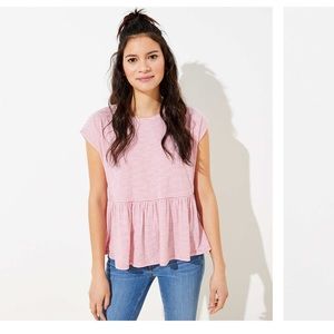 Loft pink and white striped peplum tee
